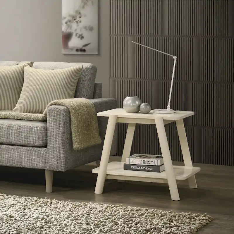 Roundhill Furniture Metz Mid-Century Modern Wood Shelf End Table