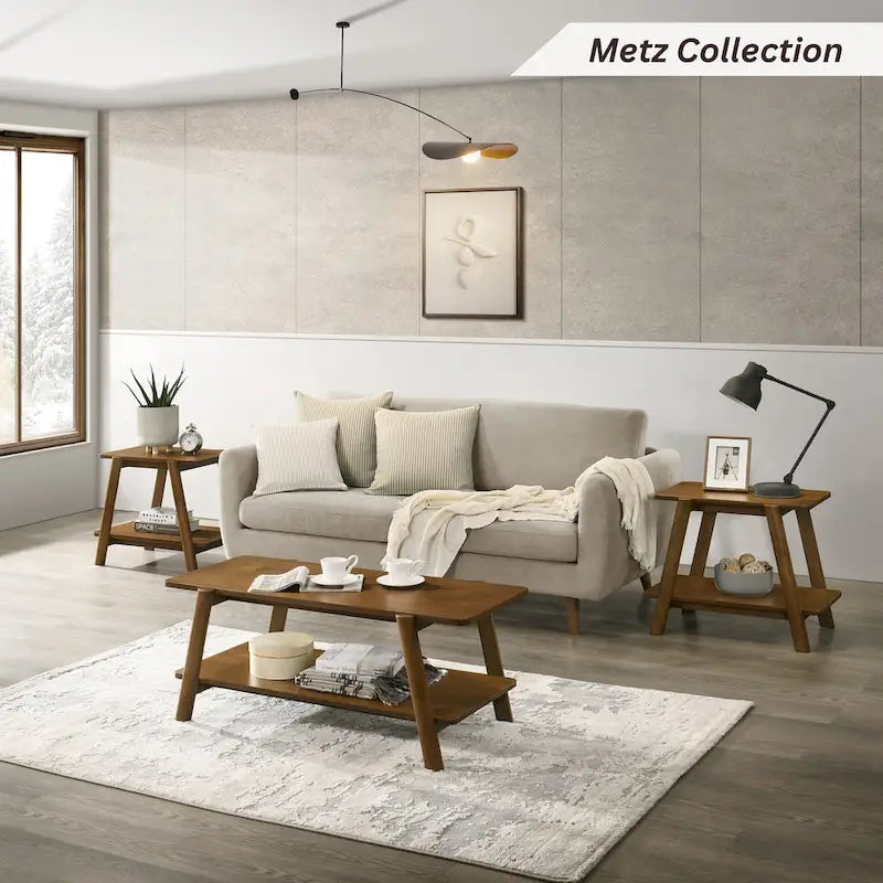 Roundhill Furniture Metz Mid-Century Modern Wood Shelf End Table