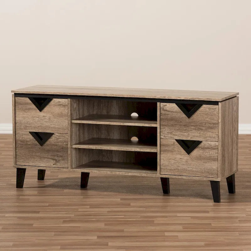 Contemporary Light Brown Wood 4-Drawer 55-Inch TV Stand by Baxton Studio