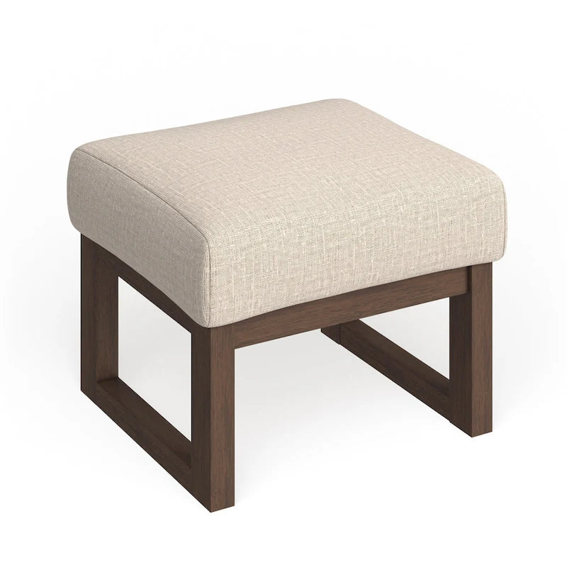 Mid-century Modern Light Beige Upholstered Ottoman Stool