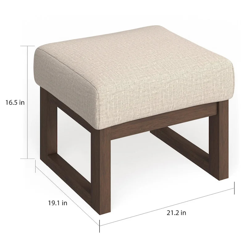 Mid-century Modern Light Beige Upholstered Ottoman Stool