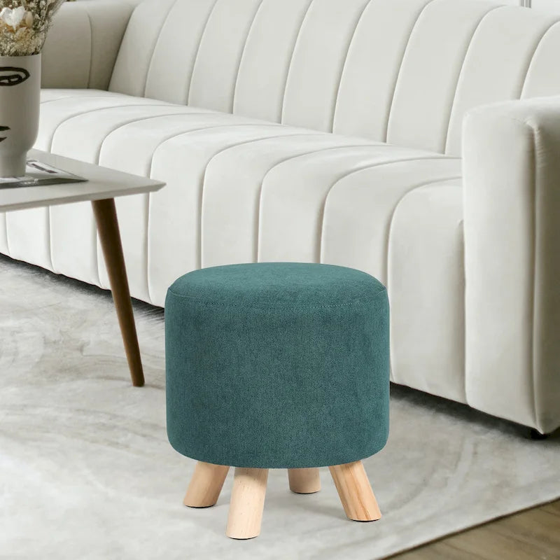 Adeco Round Ottoman Footrest Upholstered Padded Pouf