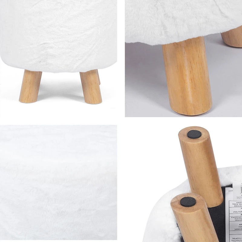 Adeco Round Ottoman Footrest Upholstered Padded Pouf