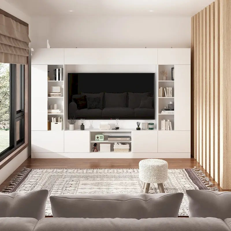 Versatile Wall Unit TV Stand LED Lighting - Accommodates TVs up to 75