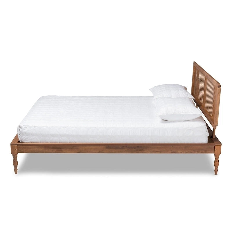 Wood and Synthetic Rattan Platform Bed