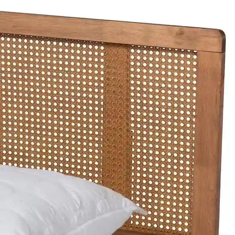 Wood and Synthetic Rattan Platform Bed