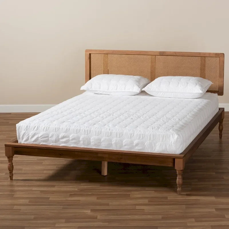 Wood and Synthetic Rattan Platform Bed