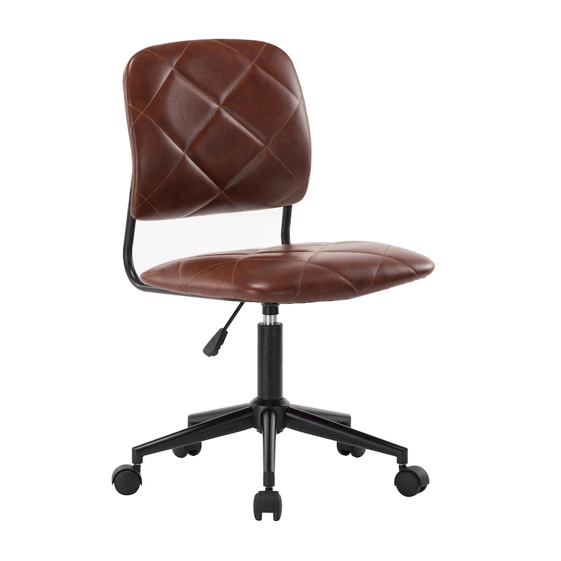 Armless Swivel Office Chair, Tufted PU Leather Upholstery