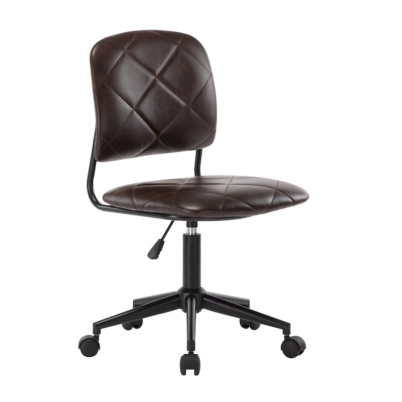 Armless Swivel Office Chair, Tufted PU Leather Upholstery