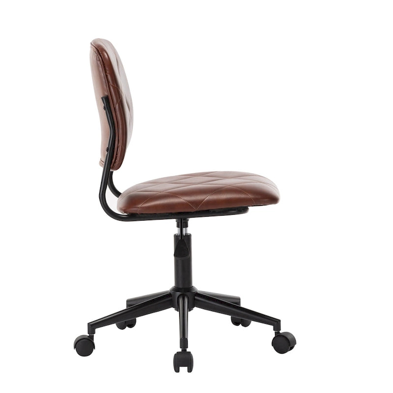 Armless Swivel Office Chair, Tufted PU Leather Upholstery