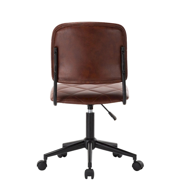 Armless Swivel Office Chair, Tufted PU Leather Upholstery