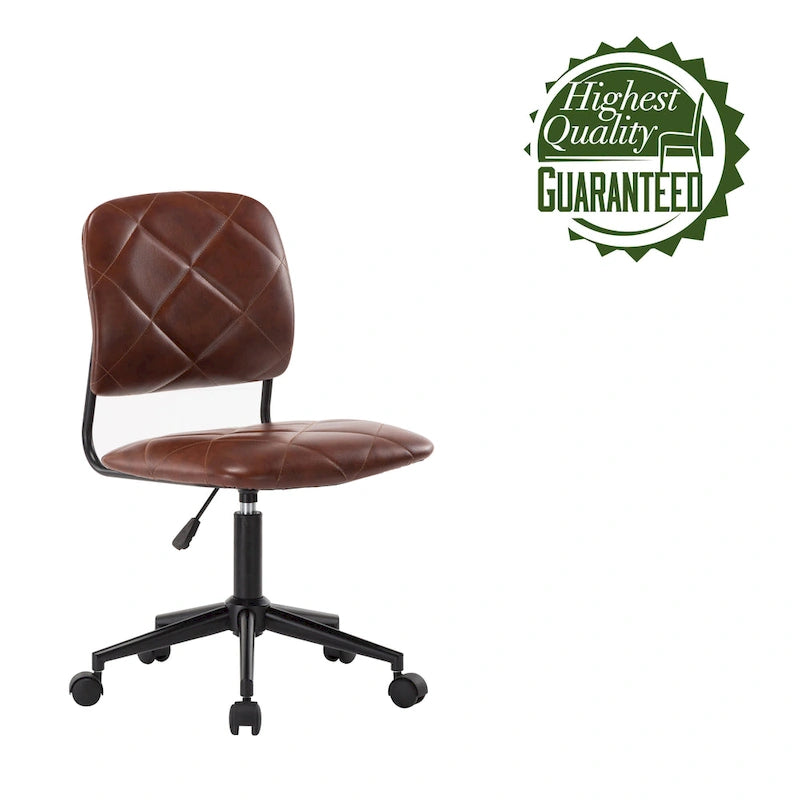 Armless Swivel Office Chair, Tufted PU Leather Upholstery