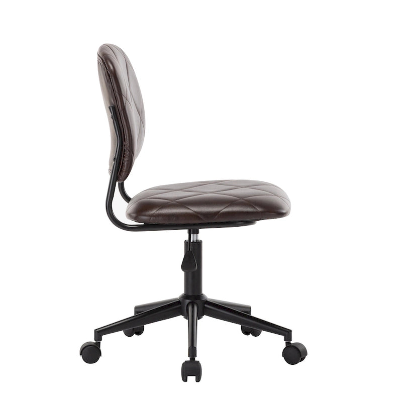 Armless Swivel Office Chair, Tufted PU Leather Upholstery