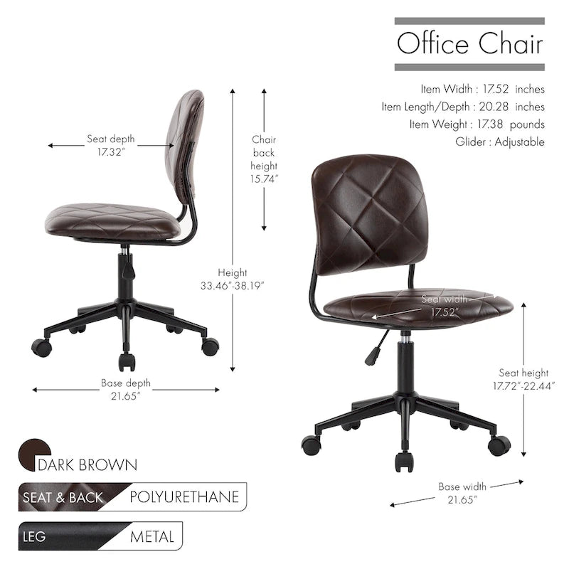 Armless Swivel Office Chair, Tufted PU Leather Upholstery