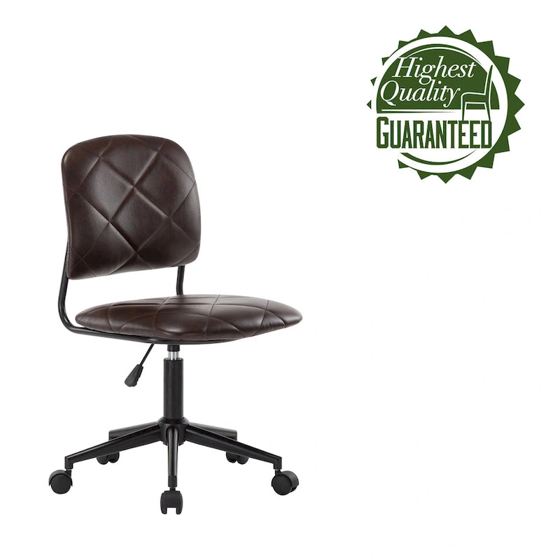Armless Swivel Office Chair, Tufted PU Leather Upholstery