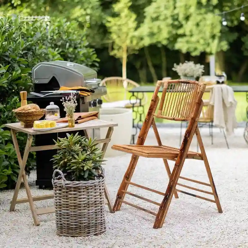 VINGLI Rattan Bamboo Dining Chair Folding Chair for Outdoor Indoor