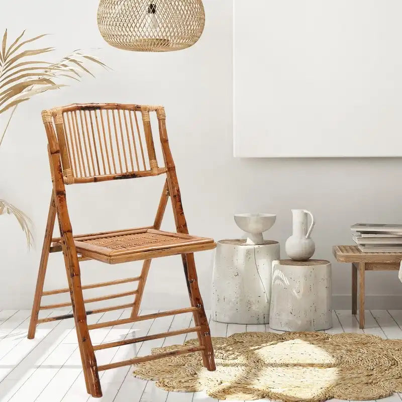 VINGLI Rattan Bamboo Dining Chair Folding Chair for Outdoor Indoor
