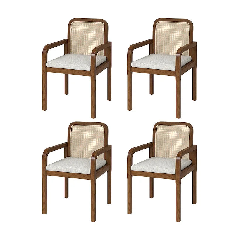 Modern Rattan Back Dining Chair with Removable Cushion, Set of 4