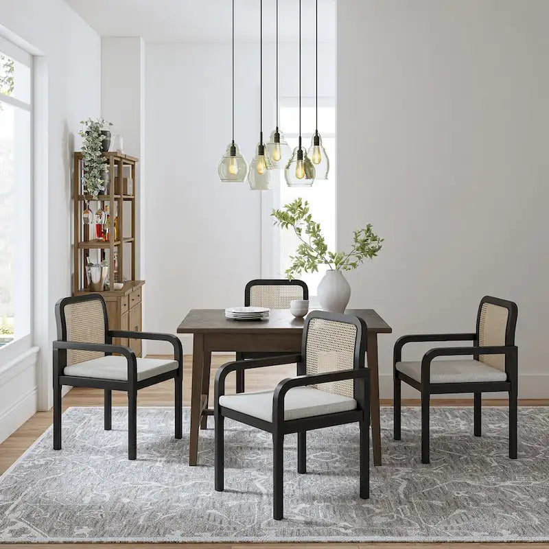 Modern Rattan Back Dining Chair with Removable Cushion, Set of 4