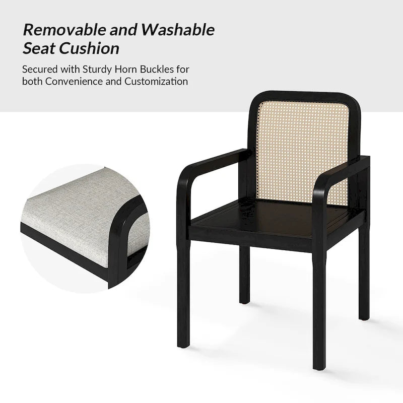 Modern Rattan Back Dining Chair with Removable Cushion, Set of 4