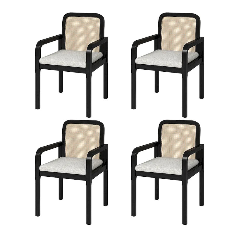 Modern Rattan Back Dining Chair with Removable Cushion, Set of 4