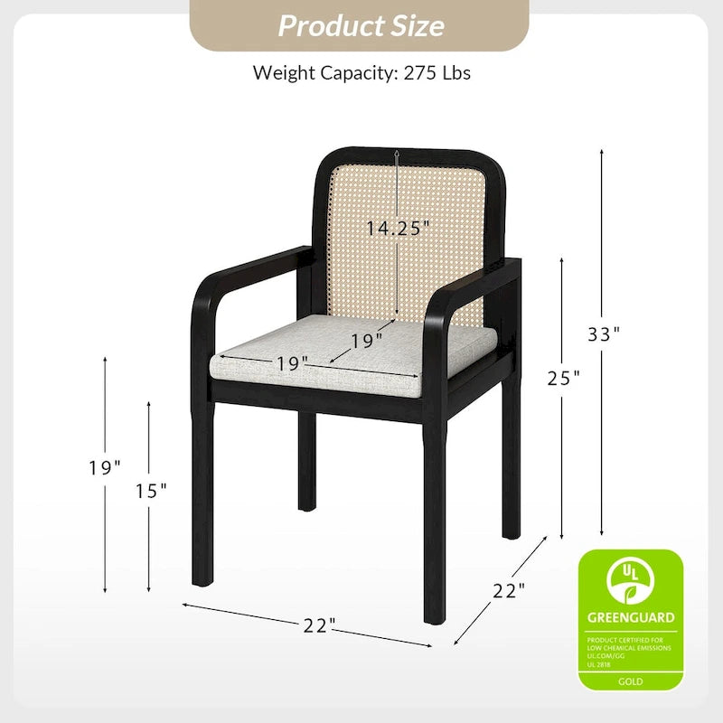 Modern Rattan Back Dining Chair with Removable Cushion, Set of 4