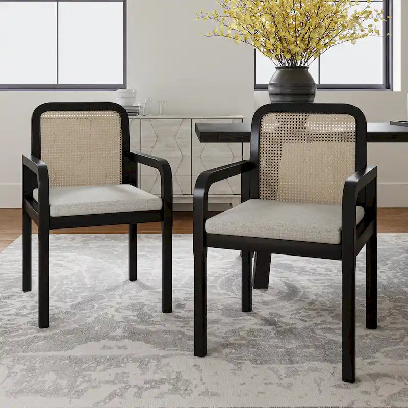 Modern Rattan Back Dining Chair with Removable Cushion, Set of 4