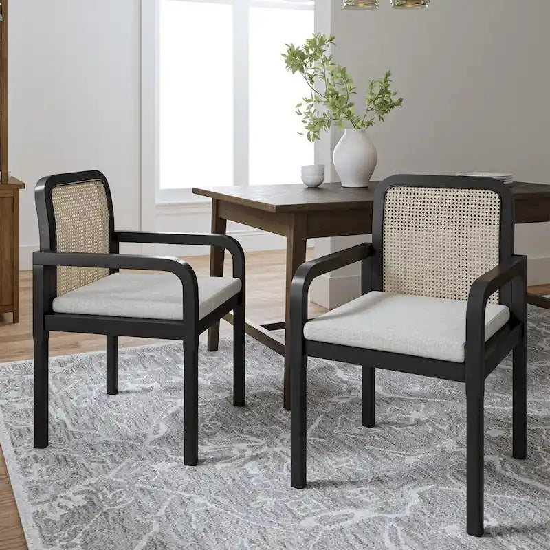 Modern Rattan Back Dining Chair with Removable Cushion, Set of 4