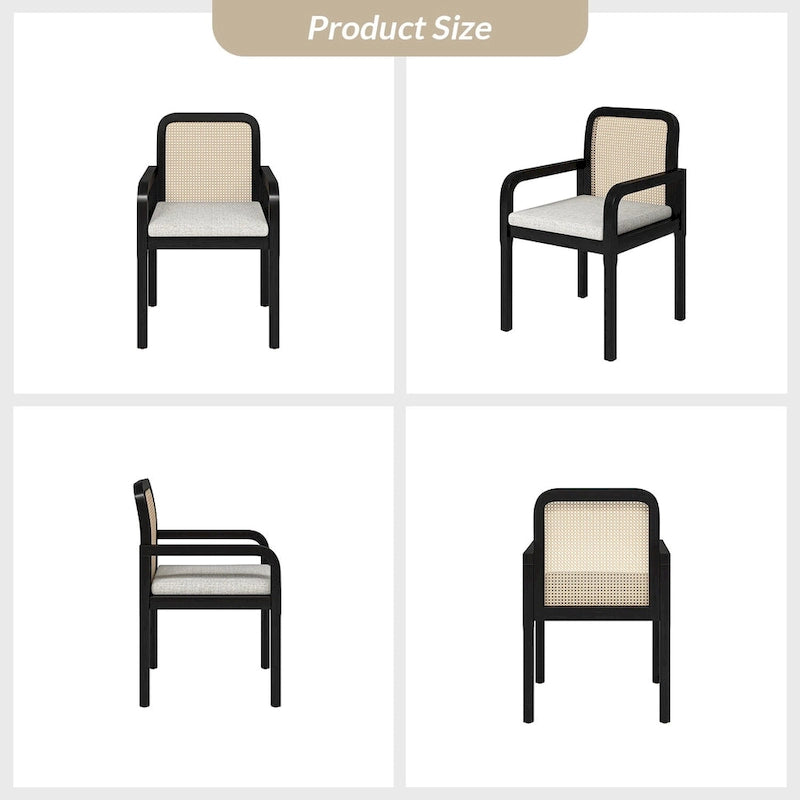 Modern Rattan Back Dining Chair with Removable Cushion, Set of 4