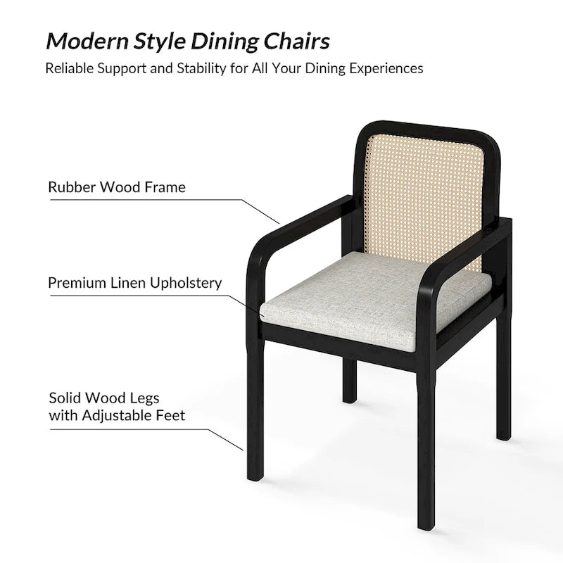 Modern Rattan Back Dining Chair with Removable Cushion, Set of 4