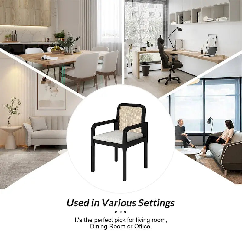 Modern Rattan Back Dining Chair with Removable Cushion, Set of 4