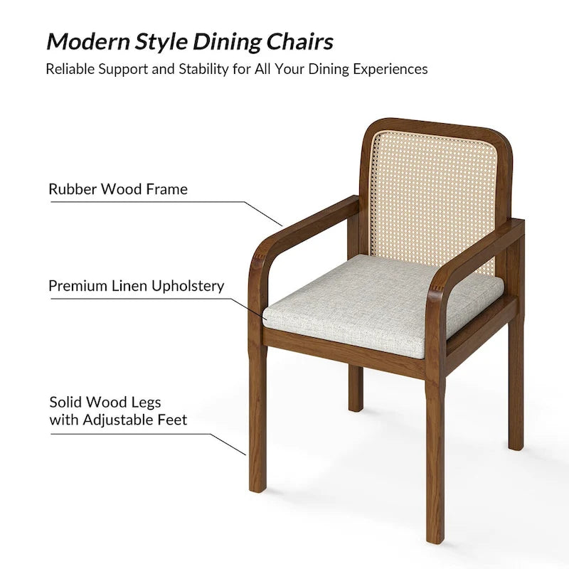 Modern Rattan Back Dining Chair with Removable Cushion, Set of 4