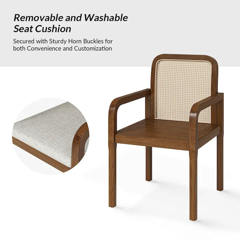 Modern Rattan Back Dining Chair with Removable Cushion, Set of 4