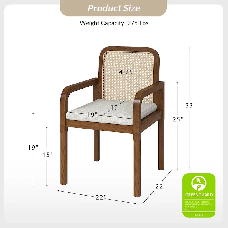Modern Rattan Back Dining Chair with Removable Cushion, Set of 4