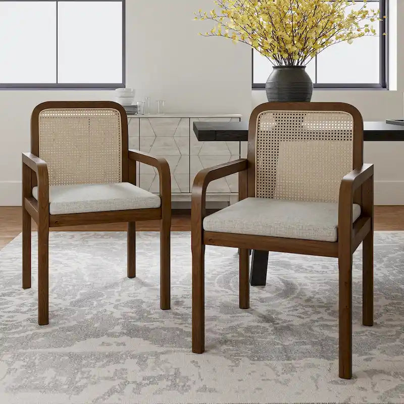 Modern Rattan Back Dining Chair with Removable Cushion, Set of 4
