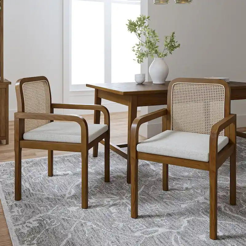 Modern Rattan Back Dining Chair with Removable Cushion, Set of 4