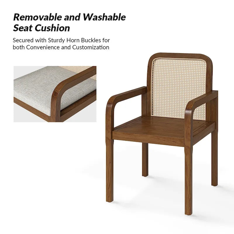 Modern Rattan Back Dining Chair with Removable Cushion, Set of 4
