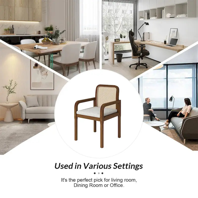 Modern Rattan Back Dining Chair with Removable Cushion, Set of 4