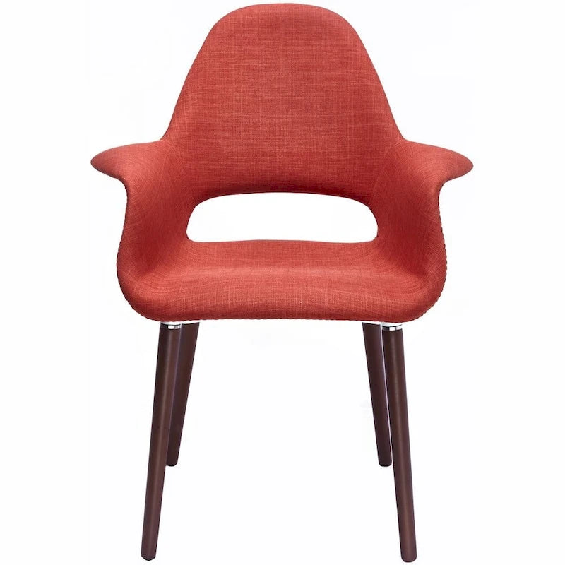 Mid Century Modern Upholstered Organic Dining Armchair with Wooden Walnut Legs
