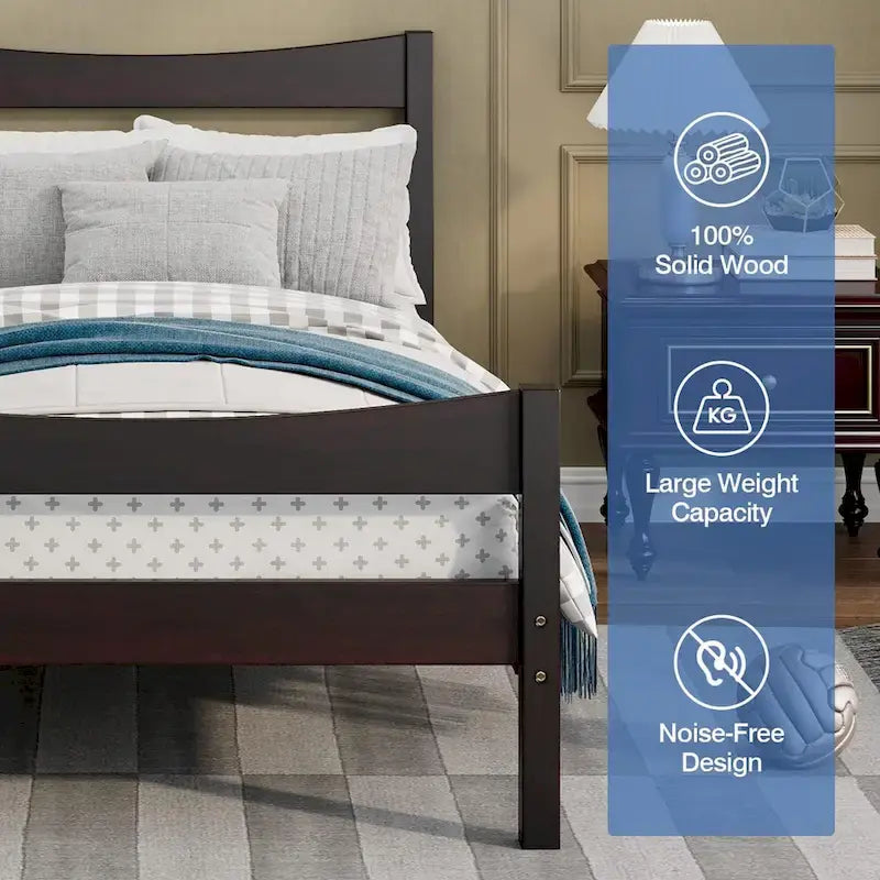 Gymax Twin Size Platform Bed Frame Foundation w/Headboard &Wood Slat - Espresso