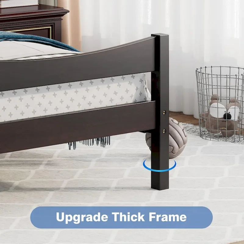 Gymax Twin Size Platform Bed Frame Foundation w/Headboard &Wood Slat - Espresso