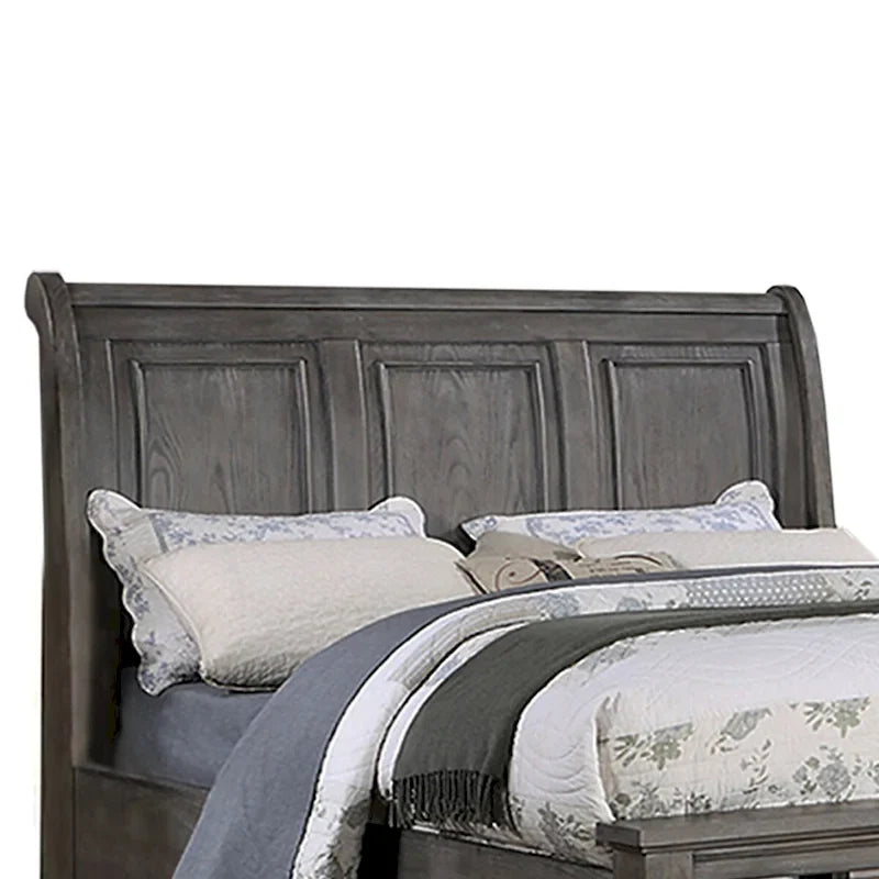 Sleigh Storage Bed with 2 Underbed Drawers in Antique Grey Oak