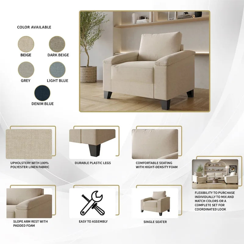 CraftPorch Simple Style Linen Upholstered Arm Chair