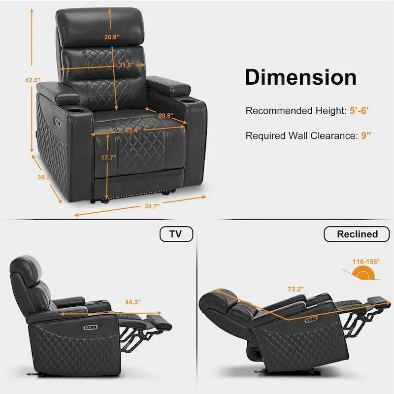 MCombo Power Recliner Chair, Electric Reclining Sofa with Adjustable Headrest and USB & Type Port, Faux Leather HTS432