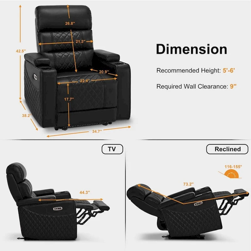 MCombo Power Recliner Chair, Electric Reclining Sofa with Adjustable Headrest and USB & Type Port, Faux Leather HTS432
