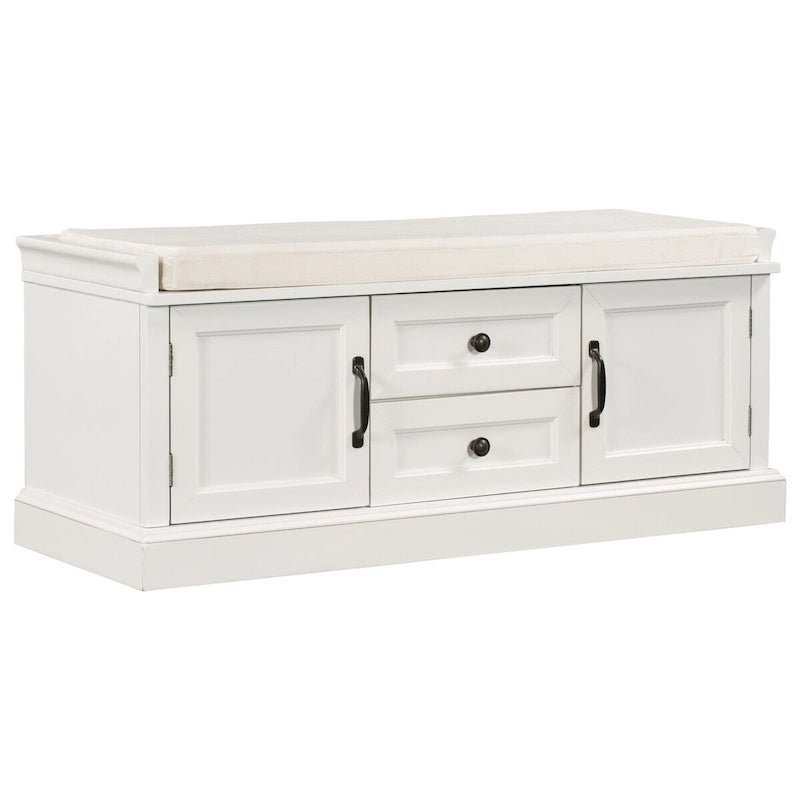 Storage Bench with 2 Drawers, 2 Cabinets and Removable Cushion - 42.5L x 15.9W x 17.5H