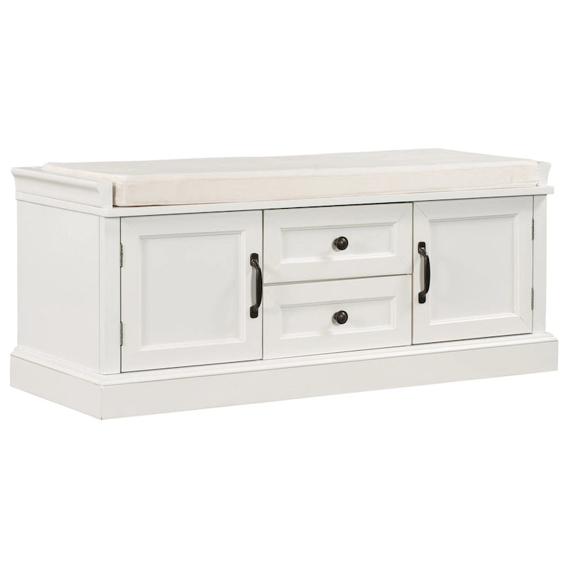 Storage Bench with 2 Drawers, 2 Cabinets and Removable Cushion - 42.5L x 15.9W x 17.5H