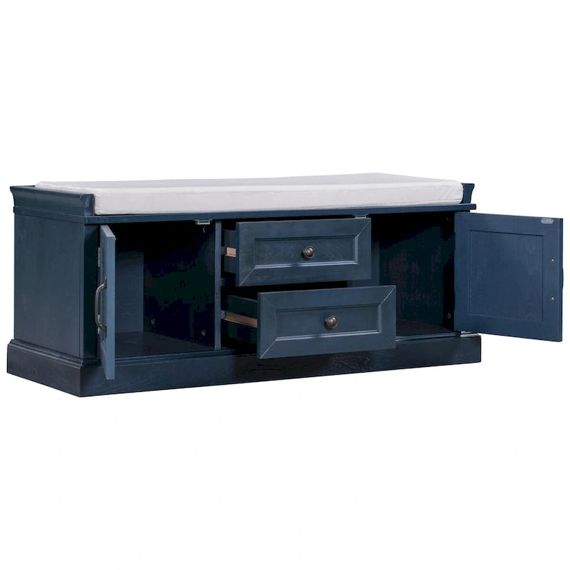 Storage Bench with 2 Drawers, 2 Cabinets and Removable Cushion - 42.5L x 15.9W x 17.5H
