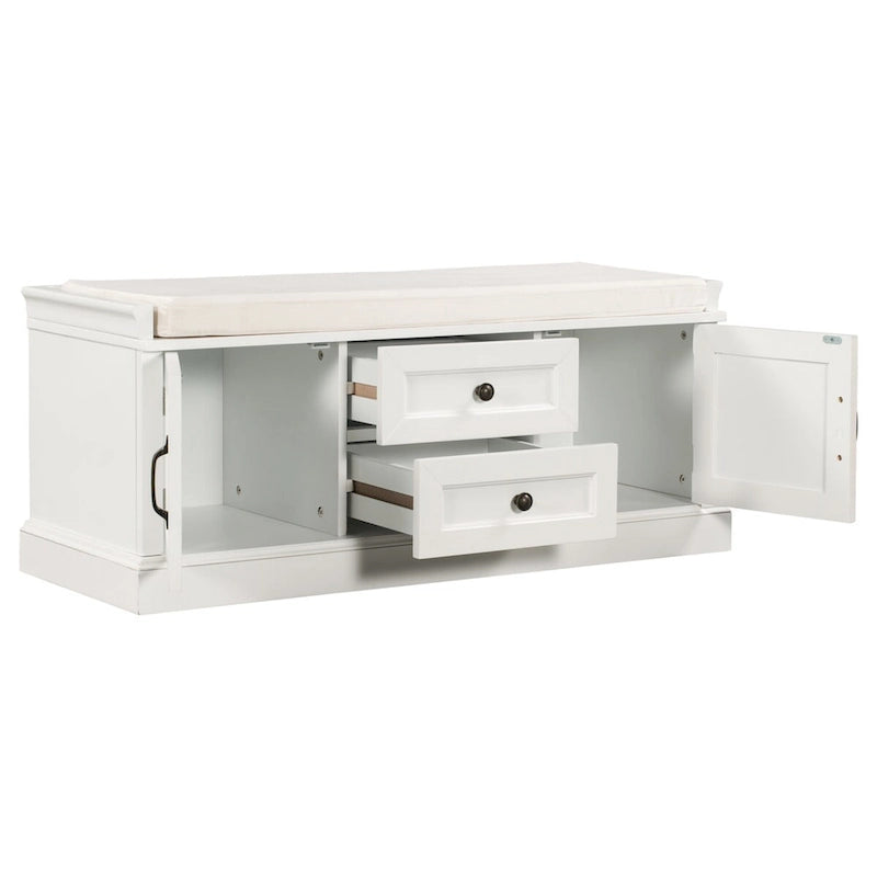 Storage Bench with 2 Drawers, 2 Cabinets and Removable Cushion - 42.5L x 15.9W x 17.5H