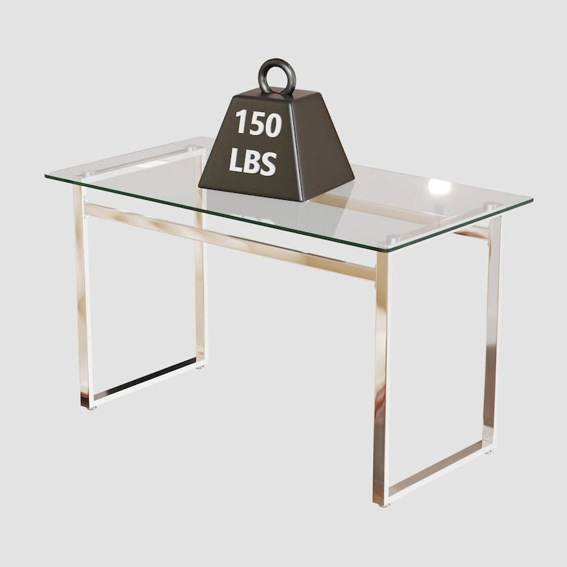 Modern Minimalist Rectangular Glass Dining Table for 4-6 with 0.31 Tempered Glass Tabletop and Silver Chrome Metal Legs